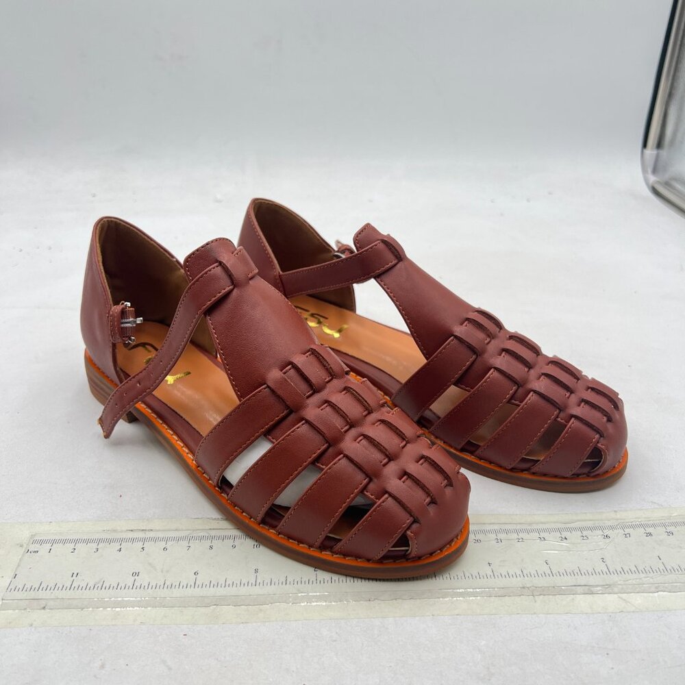 FSJ Brown Leather Closed-Toe Fisherman Sandals - Picture 4 of 8